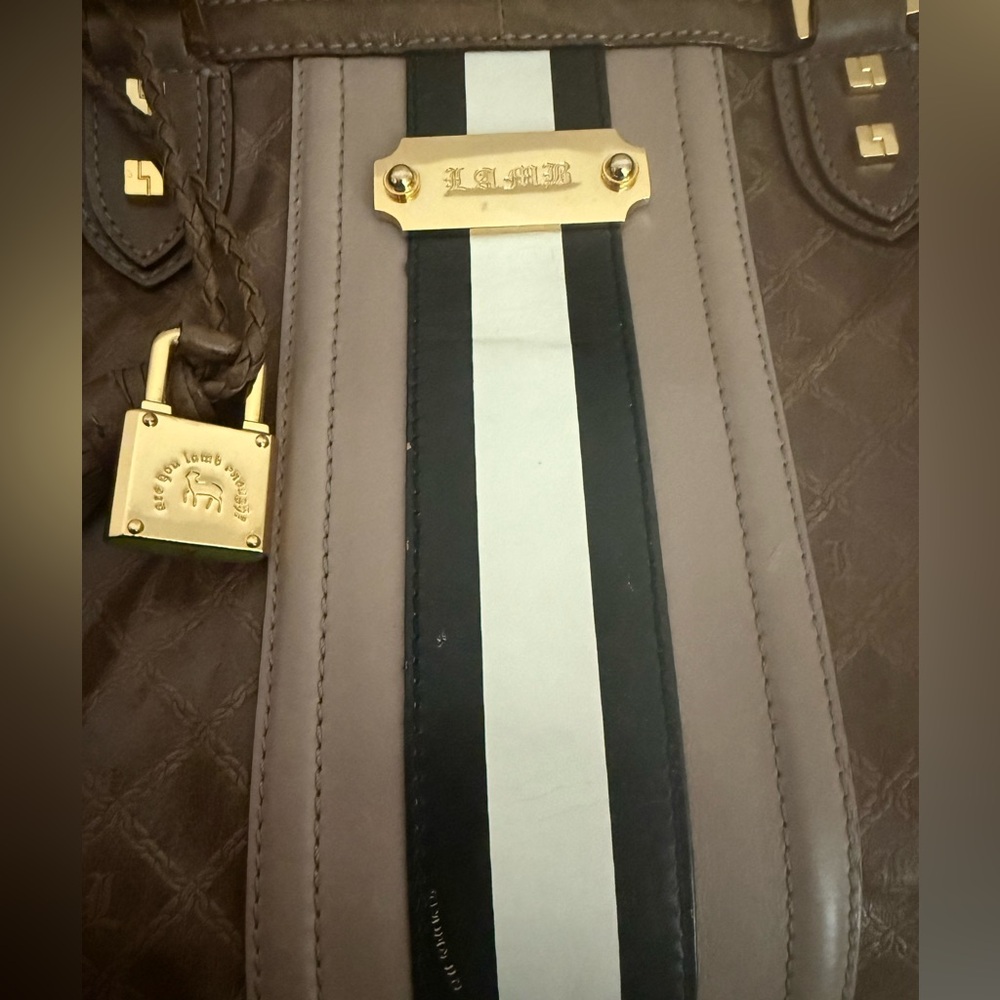 LAMB by Gwen Stefani Brown Leather Handbag with Stripes - Picture 6 of 11